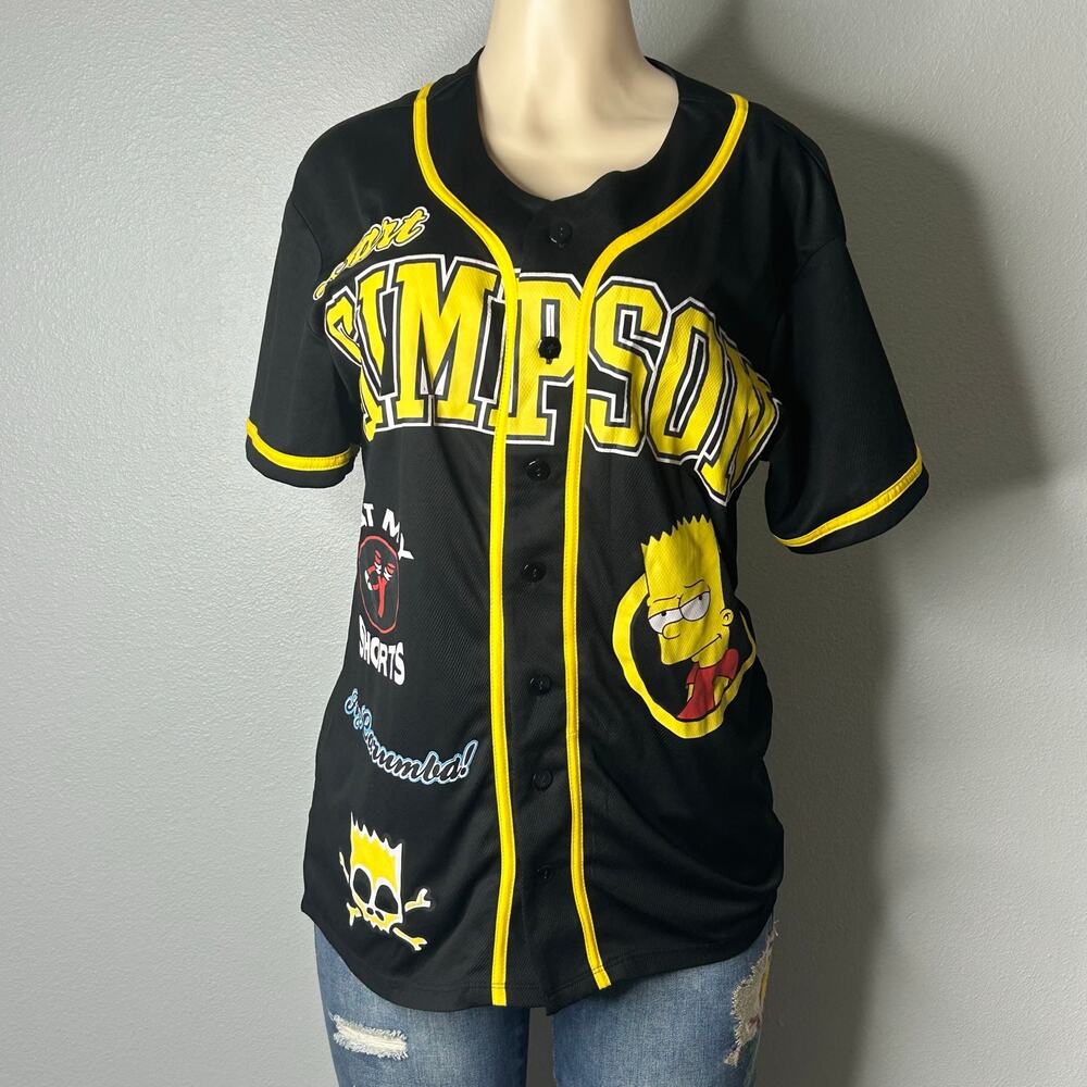 Bart Simpson 89 Baseball Jersey Black Yellow Button Front Size S fun streetwear